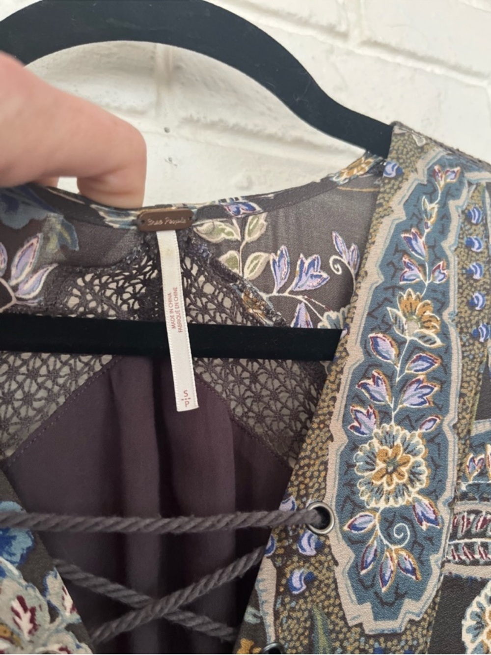 Free People Charcoal Floral Paisley Lace-Up Mini Dress - Picture 5 of 5